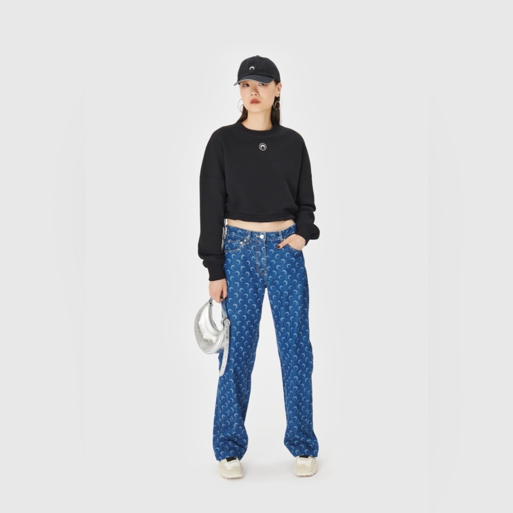 Marine Serre Women's Cropped Sweatshirt Black 99 Size XS - Picture 2 of 15